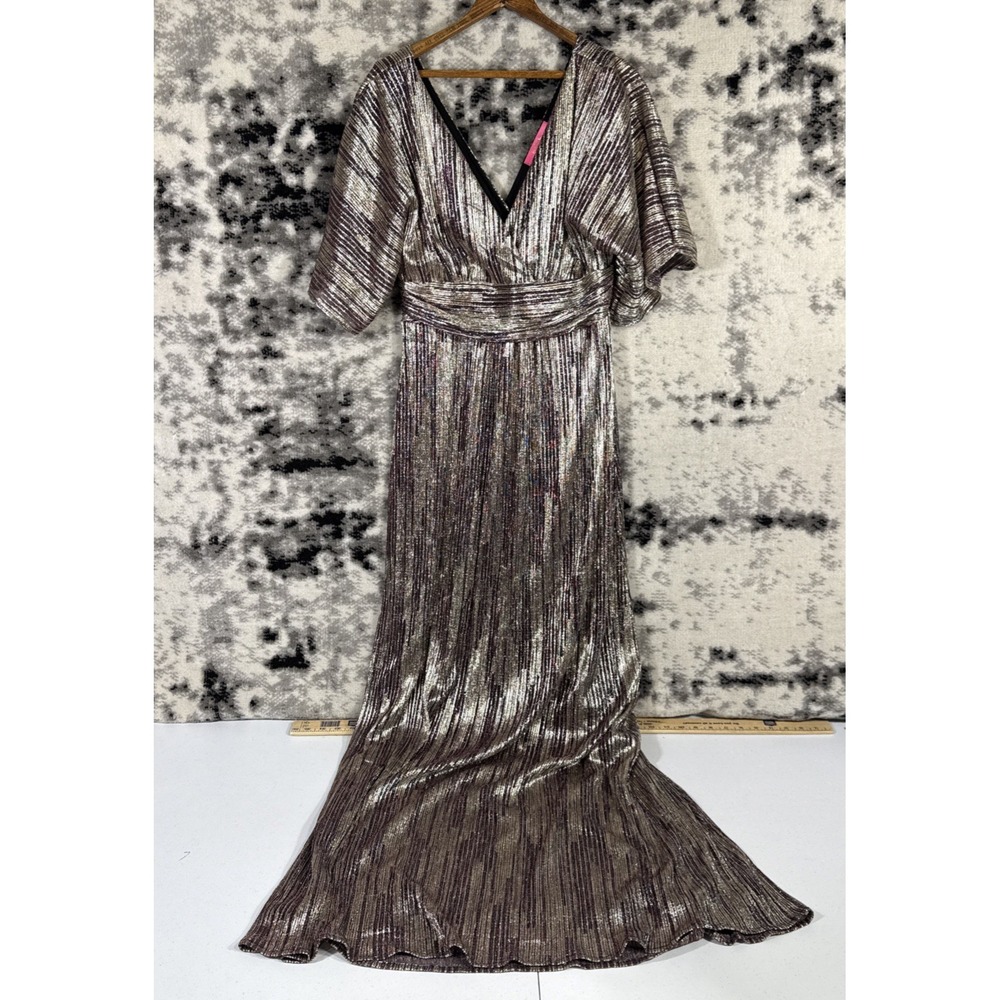 New Lilly Pulitzer Parigi Gold Metallic Maxi Dress Womens Medium Rope Stripe